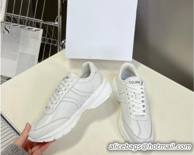 Most Popular Celine Runner CR-02 Low Lace-up Sneakers in White Calfskin with Letter C White 322023