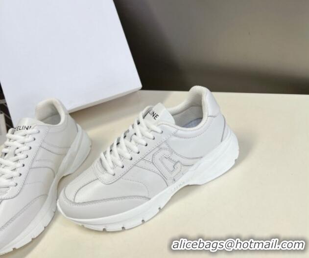 Most Popular Celine Runner CR-02 Low Lace-up Sneakers in White Calfskin with Letter C White 322023