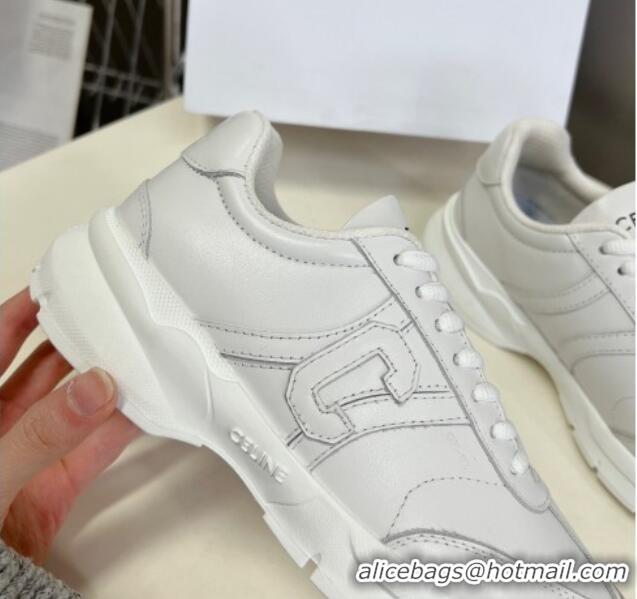 Most Popular Celine Runner CR-02 Low Lace-up Sneakers in White Calfskin with Letter C White 322023