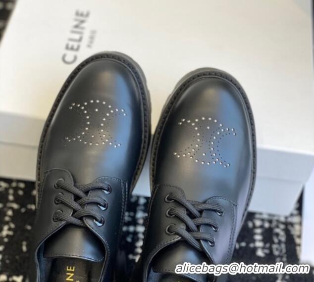 Pretty Style Celine Rangers Derby Loafers with Perforated Triomphe in Polished Calfskin Black 322024