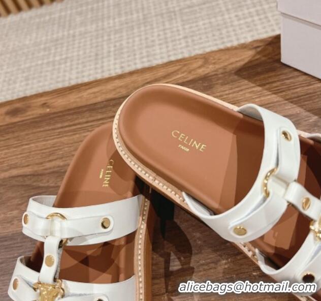 Popular Style Celine Tippi Flat Slide Sandals in Calfskin Leather White 322029