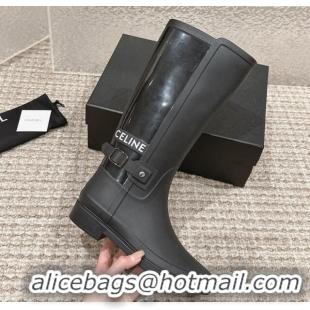 Best Grade Celine Rubber High Rain Boots with Buckle Black 323036