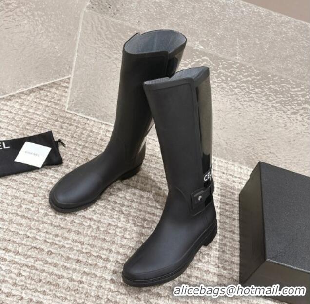 Best Grade Celine Rubber High Rain Boots with Buckle Black 323036