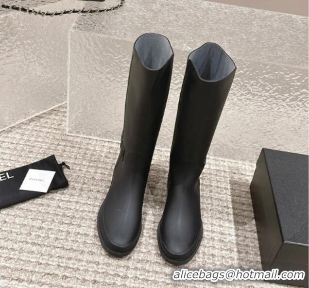 Best Grade Celine Rubber High Rain Boots with Buckle Black 323036