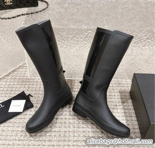 Best Grade Celine Rubber High Rain Boots with Buckle Black 323036