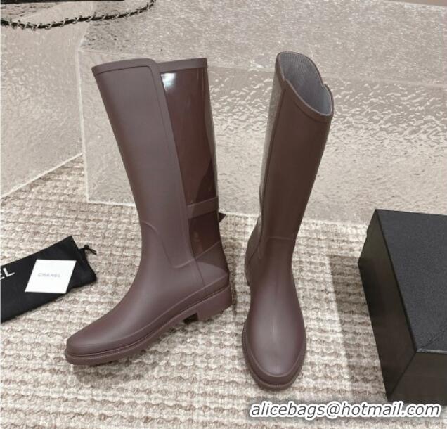 Best Price Celine Rubber High Rain Boots with Buckle Brown 323037