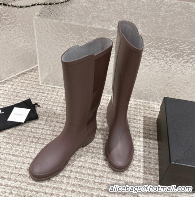 Best Price Celine Rubber High Rain Boots with Buckle Brown 323037