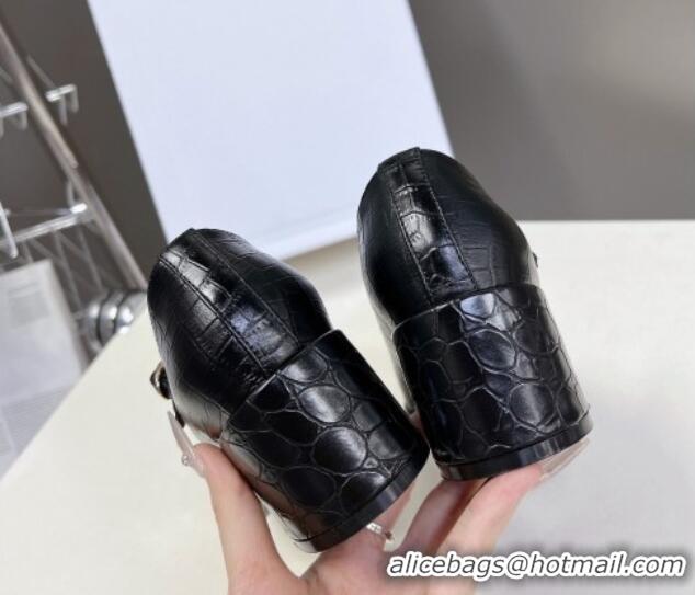 Perfect Celine Mary Janes Pumps 6cm in Black Embossed Leather 506003