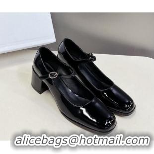 Comfortable Celine Patent Leather Mary Janes Pumps 6cm Black 506004