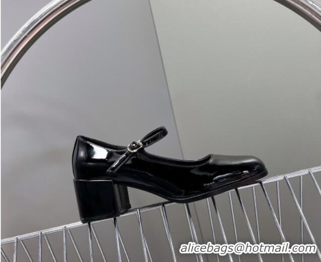 Comfortable Celine Patent Leather Mary Janes Pumps 6cm Black 506004