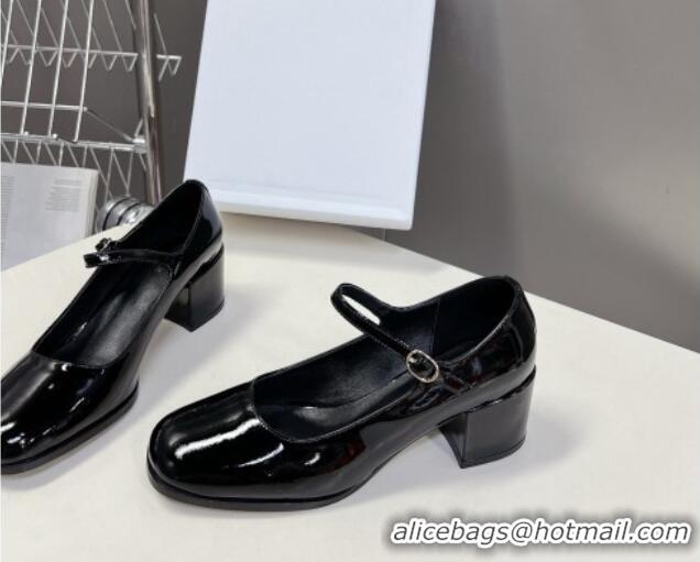 Comfortable Celine Patent Leather Mary Janes Pumps 6cm Black 506004