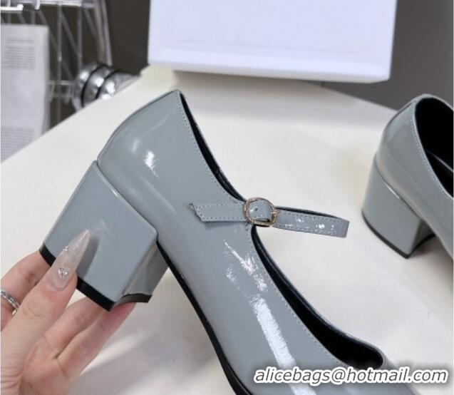 Hot Style Celine Patent Leather Mary Janes Pumps 6cm Grey 506005