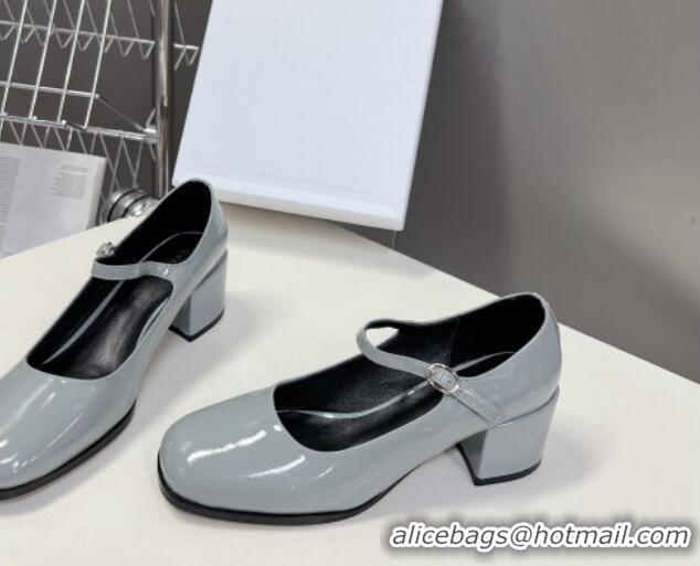 Hot Style Celine Patent Leather Mary Janes Pumps 6cm Grey 506005