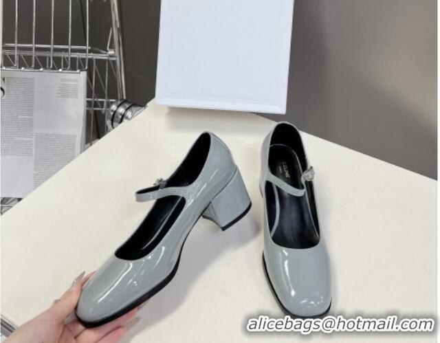 Hot Style Celine Patent Leather Mary Janes Pumps 6cm Grey 506005