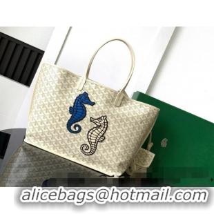 Promotional Goyard Anjou PM Tote Bag with Seahorse Embroidered 020166M Sand Beige 2024