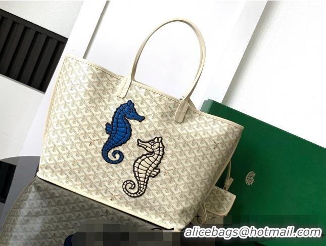 Promotional Goyard Anjou PM Tote Bag with Seahorse Embroidered 020166M Sand Beige 2024