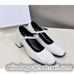 Popular Style Celine Patent Leather Mary Janes Pumps 6cm White 506006