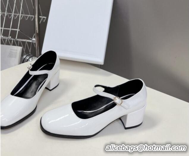 Popular Style Celine Patent Leather Mary Janes Pumps 6cm White 506006