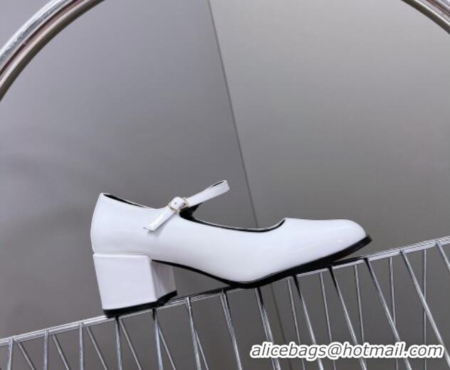 Popular Style Celine Patent Leather Mary Janes Pumps 6cm White 506006