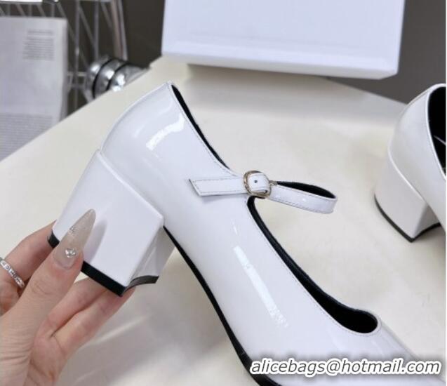 Popular Style Celine Patent Leather Mary Janes Pumps 6cm White 506006