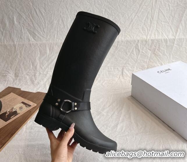 Best Grade Celine High Rain Boots in Rubber with Rubber Black 531142