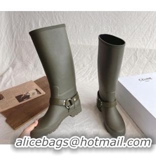 Low Price Celine High Rain Boots in Rubber with Rubber Green 531143