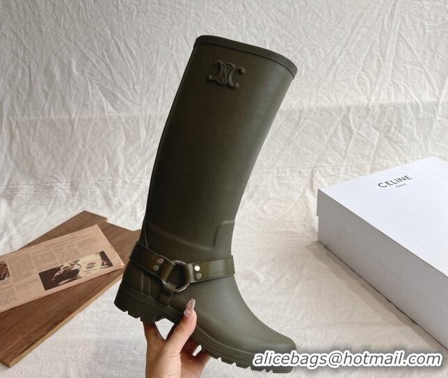 Low Price Celine High Rain Boots in Rubber with Rubber Green 531143