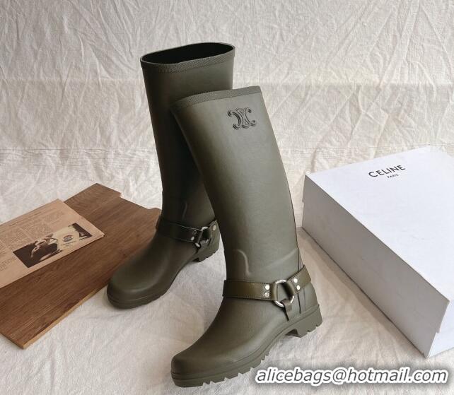 Low Price Celine High Rain Boots in Rubber with Rubber Green 531143