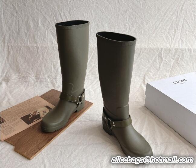 Low Price Celine High Rain Boots in Rubber with Rubber Green 531143