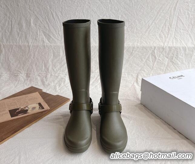 Low Price Celine High Rain Boots in Rubber with Rubber Green 531143