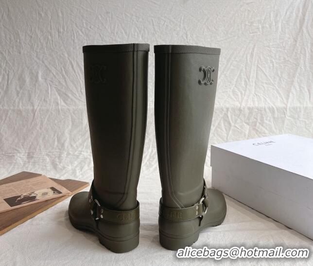 Low Price Celine High Rain Boots in Rubber with Rubber Green 531143