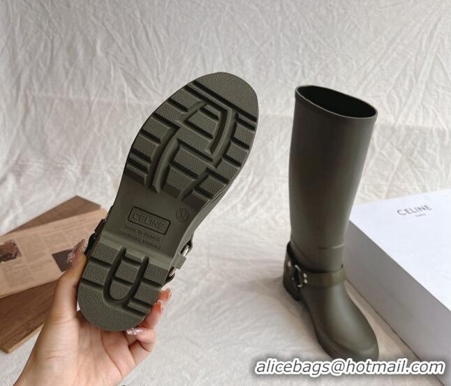 Low Price Celine High Rain Boots in Rubber with Rubber Green 531143