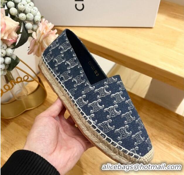 Luxury Celine Triomphe Dark Blue Denim Espadrilles Flats 531148