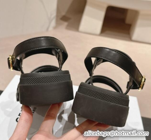 Good Quality Celine Clea Triomphe Sandals in Suede and Calfskin Black 531151