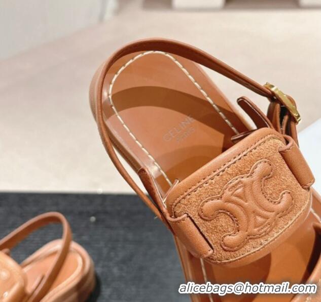 Good Product Celine Clea Triomphe Sandals in Suede and Calfskin Brown 531152