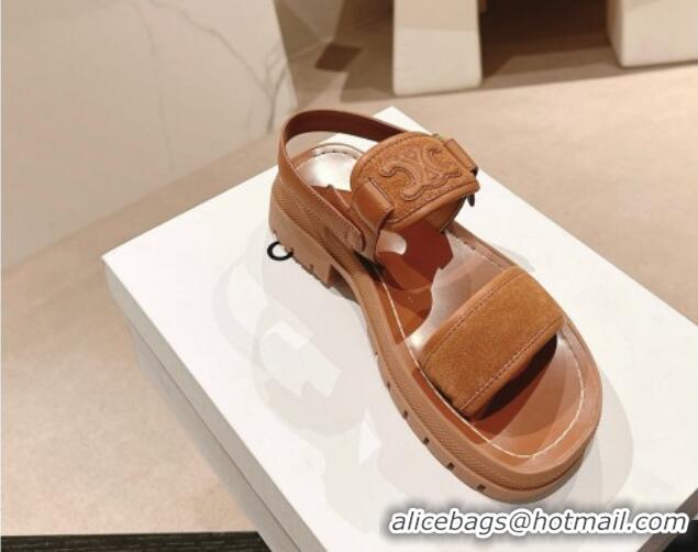 Good Product Celine Clea Triomphe Sandals in Suede and Calfskin Brown 531152