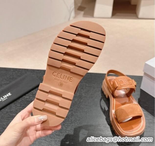 Good Product Celine Clea Triomphe Sandals in Suede and Calfskin Brown 531152