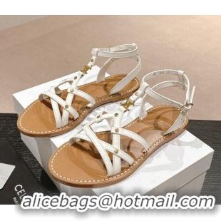 Perfect Celine Calfskin Strap Flat Sandals White 531153