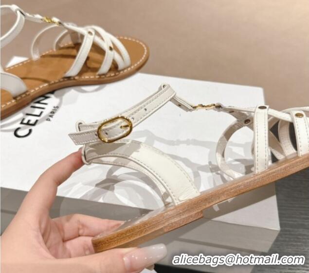 Perfect Celine Calfskin Strap Flat Sandals White 531153