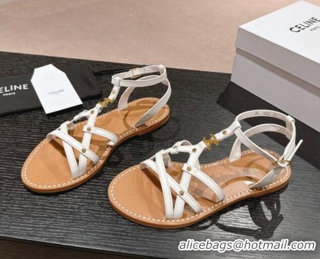 Perfect Celine Calfskin Strap Flat Sandals White 531153