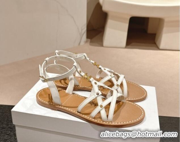 Perfect Celine Calfskin Strap Flat Sandals White 531153