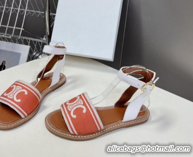 Good Looking Celine Lympia Flat Sandals in Triomphe Jacquard Canvas and Calfskin Orange/White 531166