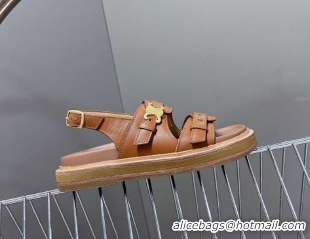 Top Design Celine Tippi Triomphe Sandals in Calfskin Leather Brown 531174