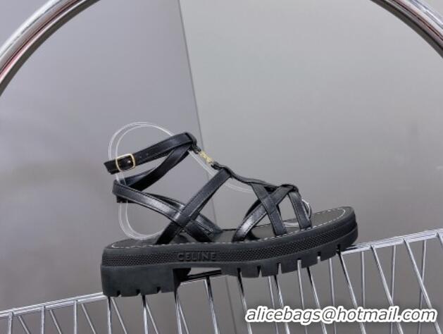 Shop Duplicate Celine Calfskin Strap Sandals Black 531176