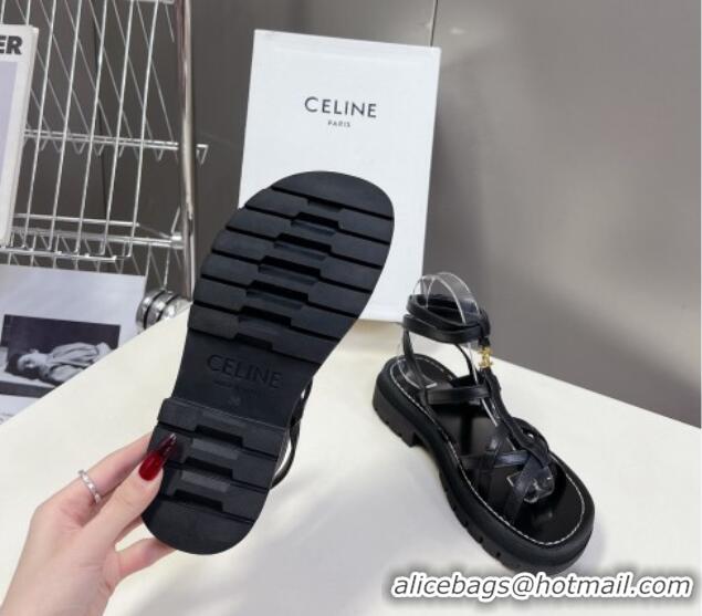 Shop Duplicate Celine Calfskin Strap Sandals Black 531176