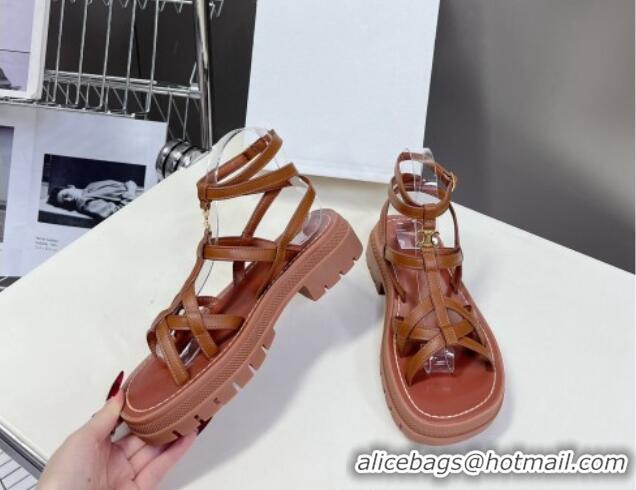 Good Product Celine Calfskin Strap Sandals Tan Brown 531178