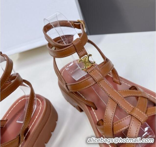 Good Product Celine Calfskin Strap Sandals Tan Brown 531178