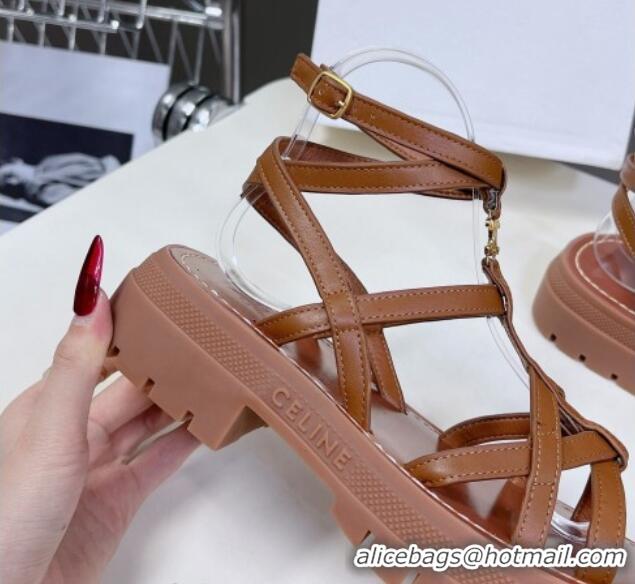 Good Product Celine Calfskin Strap Sandals Tan Brown 531178