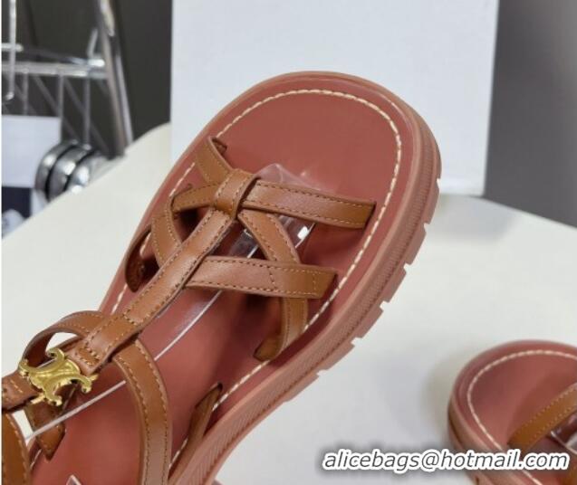 Good Product Celine Calfskin Strap Sandals Tan Brown 531178