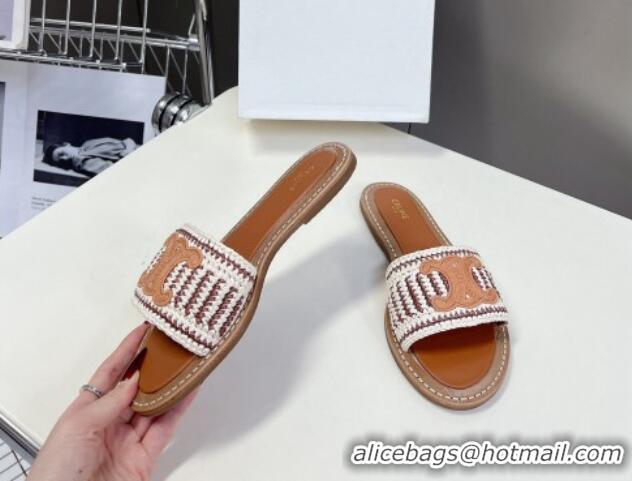 Buy Discount Celine Lympia Flat Slide Sandals in Braided Calfskin Brown 531180